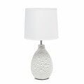 Creekwood Home Traditional  Ceramic Textured Thumbprint Tear Drop Shaped Table Desk Lamp, White Fabric Shade, White CWT-2001-WH